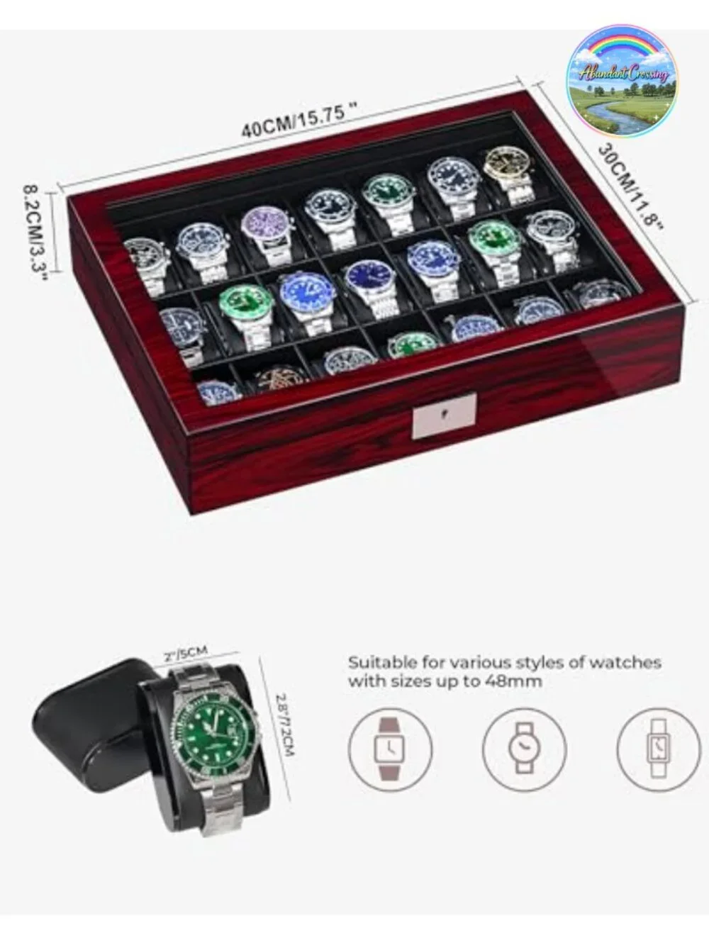 21 Slot Watch Case Box Organizer with Glass Lid Lockable PU Leather